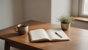 Kognitiv terapi – notesbog og kaffe, refleksion